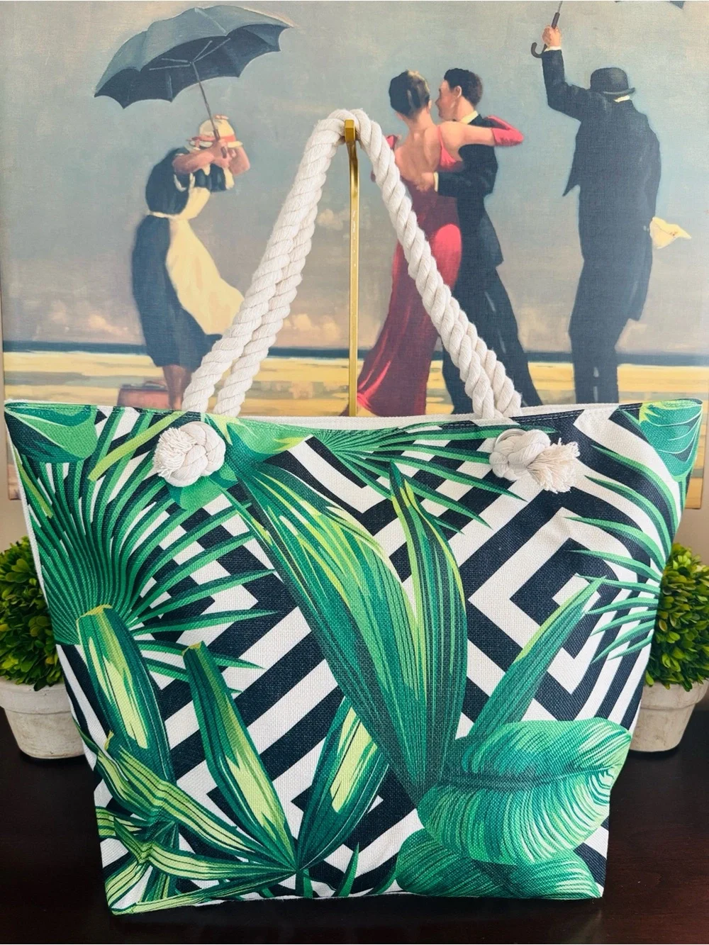 SPACIOUS 🌴💚TROPICAL💚🌴 ROPE HANDLE EXTRA LARGE BEACH TOTE BAG 🌟NEW🌟